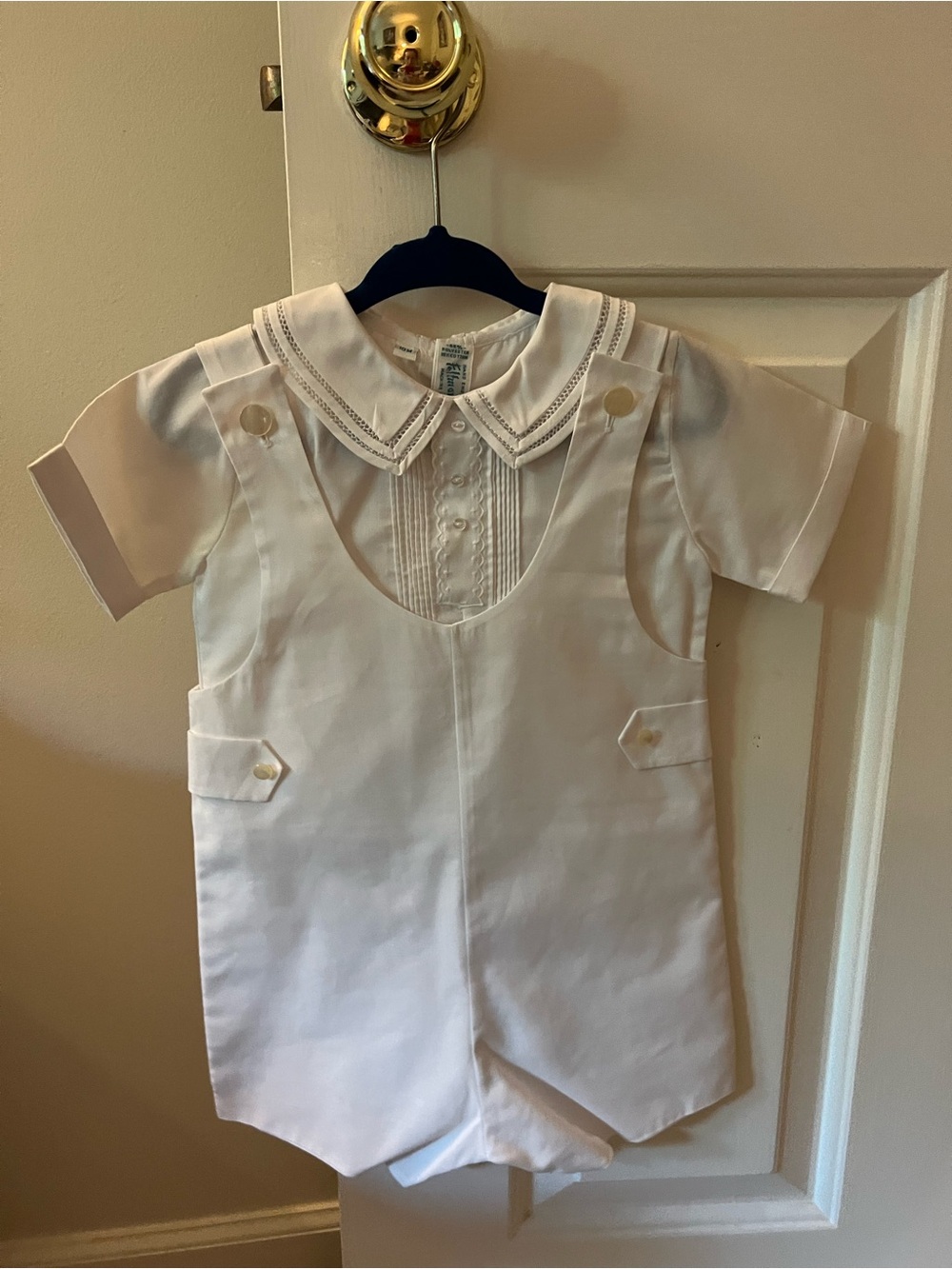 Feltman Brothers White Baby Boys' Shortall with Peter Pan Collar